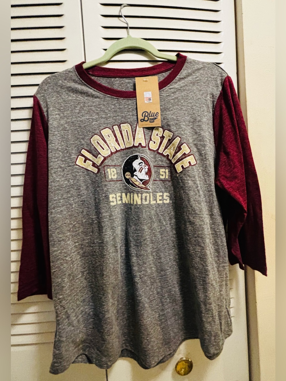 Blue 84 Florida State Seminoles Gray & Garnet 3/4 Sleeve Raglan Tee